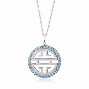 Silver Shou Pendant Necklace with Swiss Blue Topaz