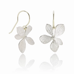 Silver Single Hydrangea Drop Earrings