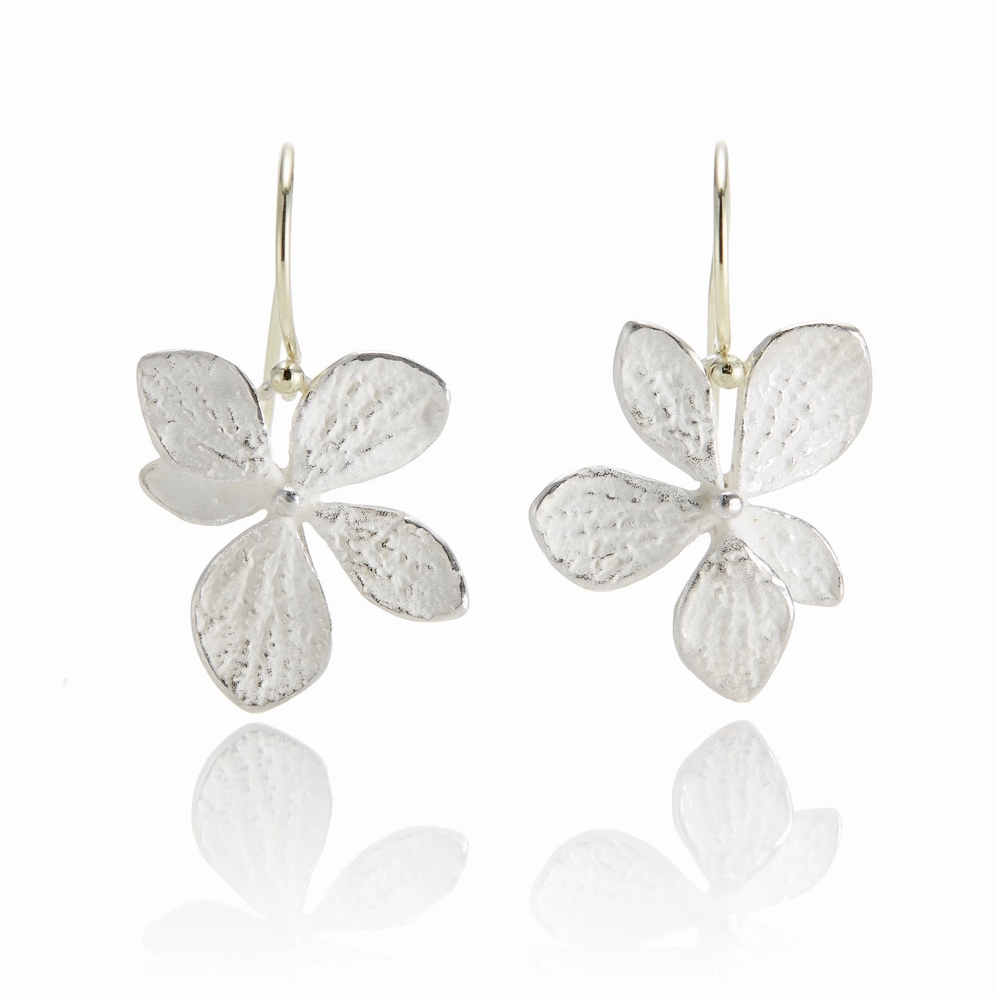 Silver Single Hydrangea Drop Earrings