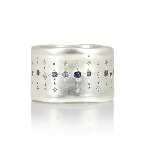 Single Organic Wide Silver Band with Multi-Gemstones