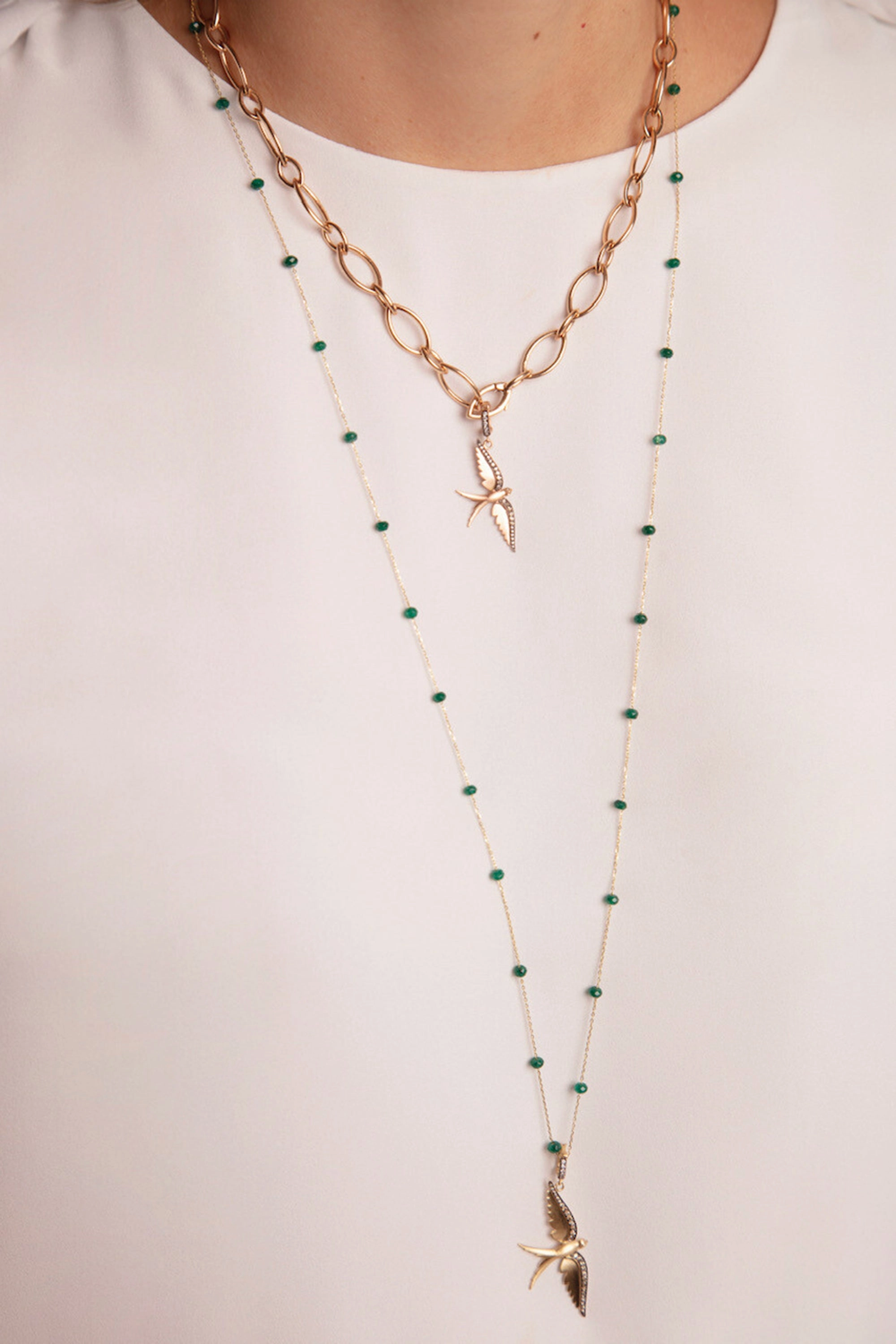 Small Bird Pendant, Brown Diamonds