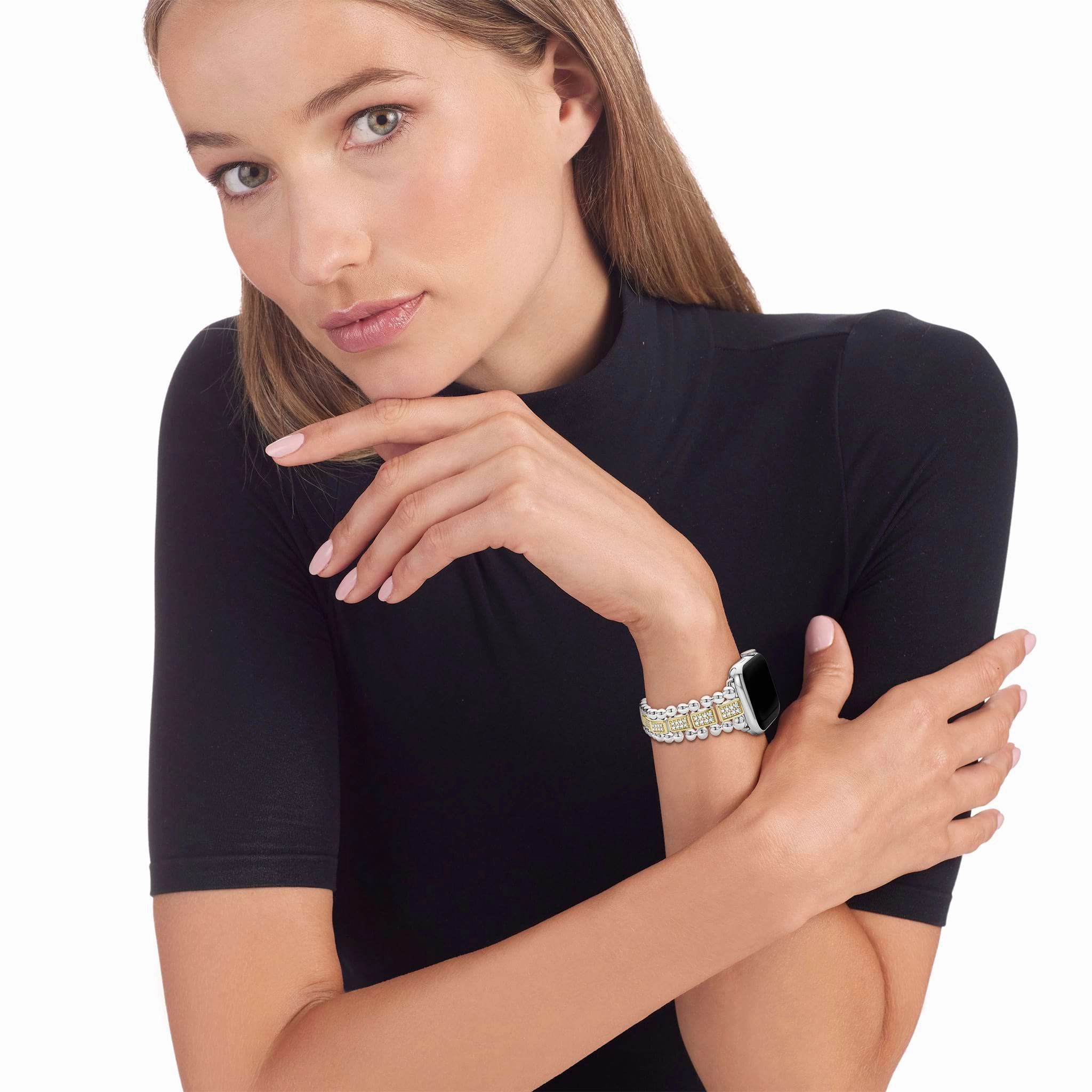 Smart Caviar 18K Gold and Sterling Silver Full Diamond Watch Bracelet-38-45mm