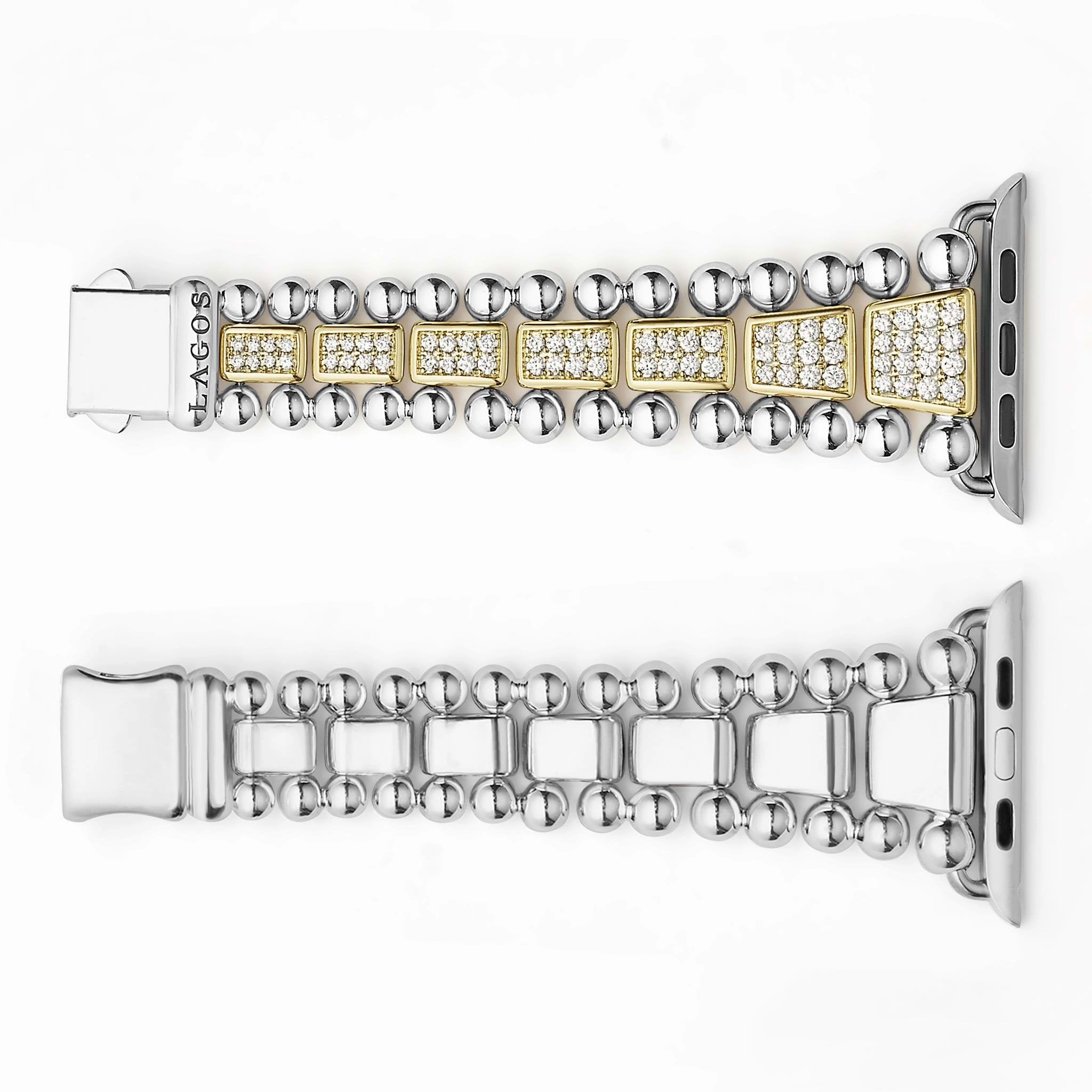 Smart Caviar 18K Gold and Sterling Silver Full Diamond Watch Bracelet-42-49mm
