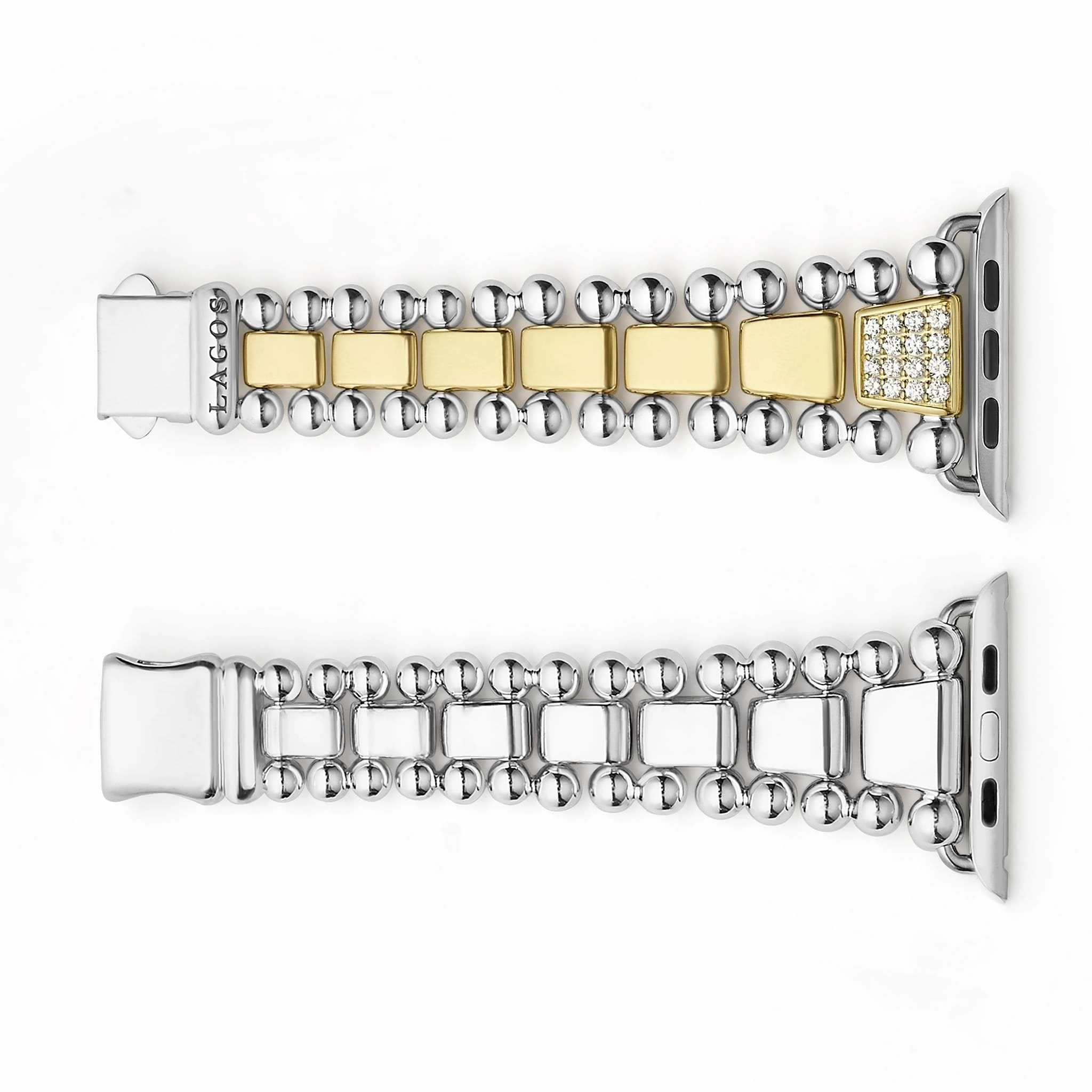 Smart Caviar 18K Gold and Sterling Silver Single Diamond Watch Bracelet-42-49mm