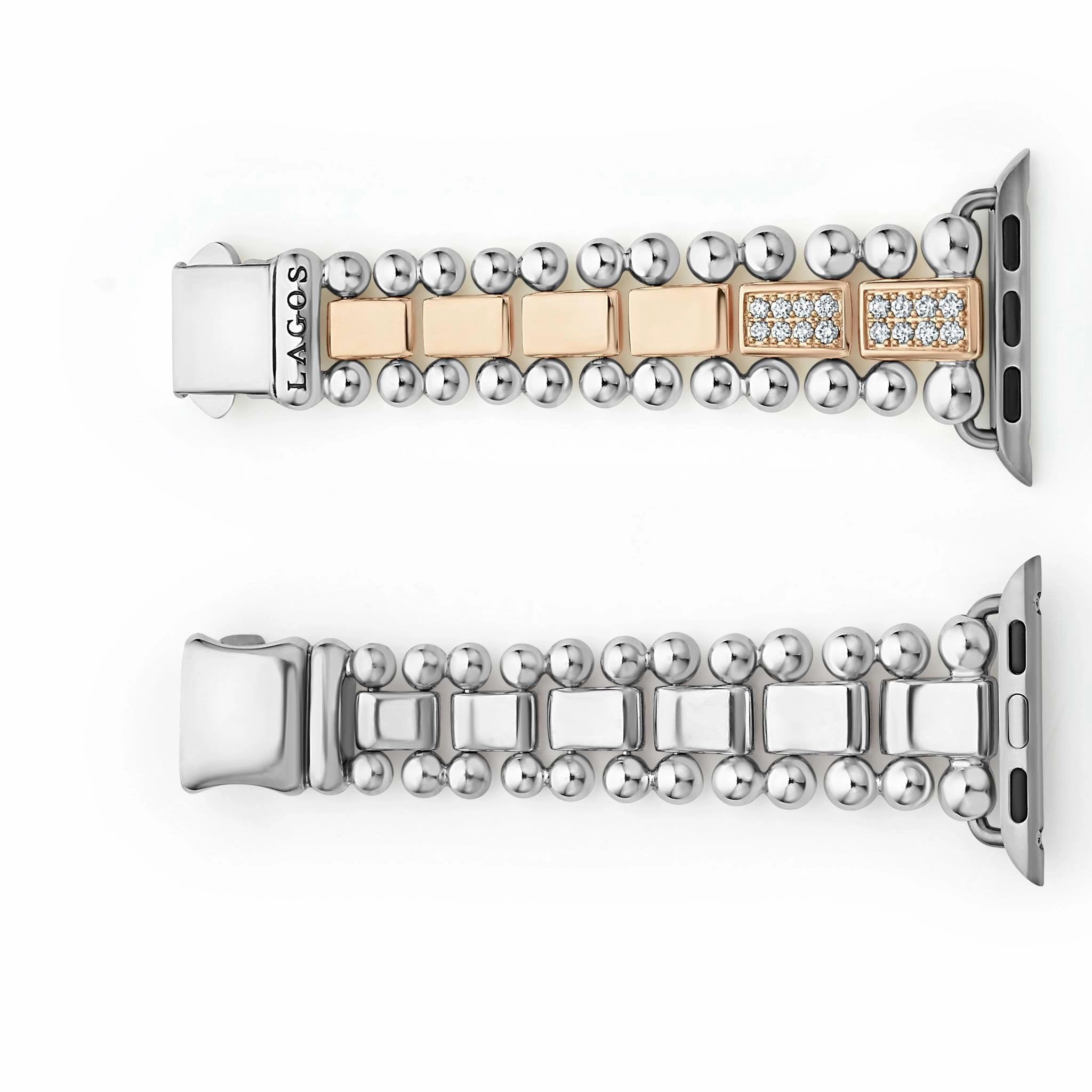 Smart Caviar 18K Rose Gold and Sterling Silver Half Diamond Watch Bracelet-38-45mm