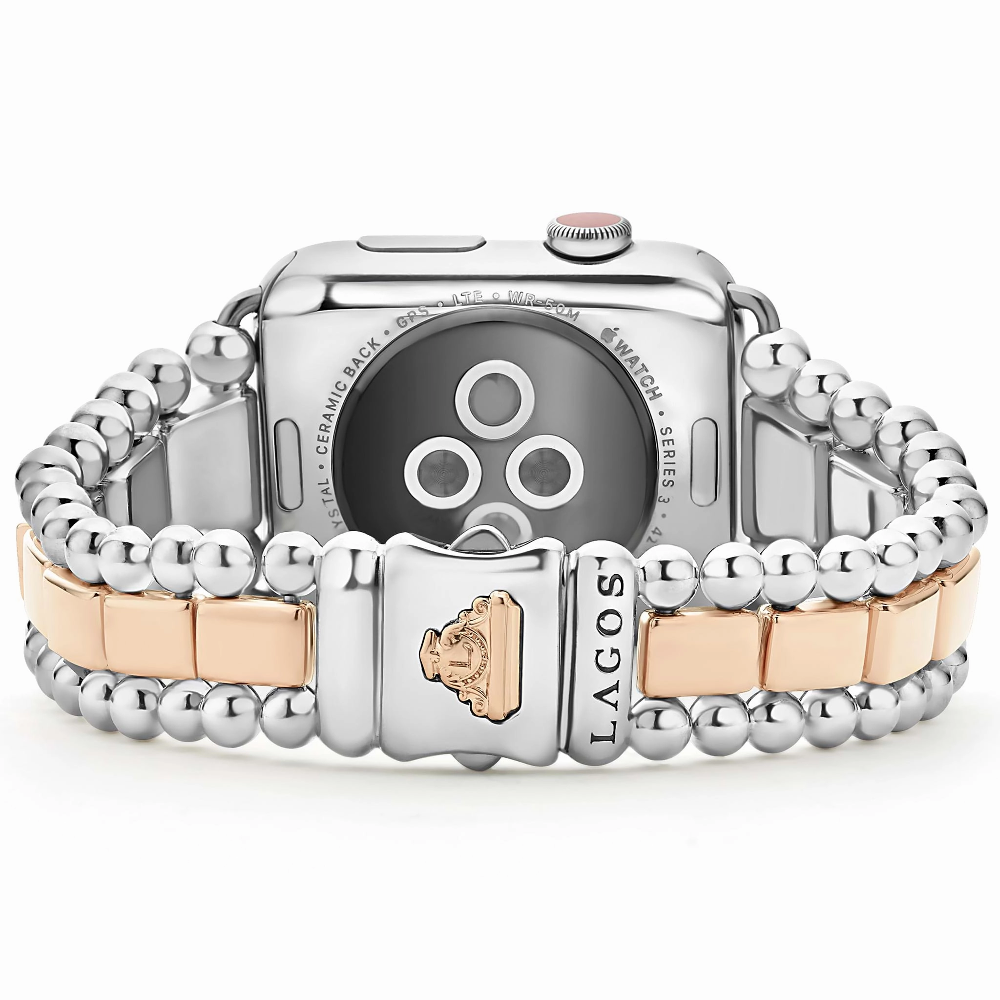 Smart Caviar 18K Rose Gold and Sterling Silver Half Diamond Watch Bracelet-42-49mm