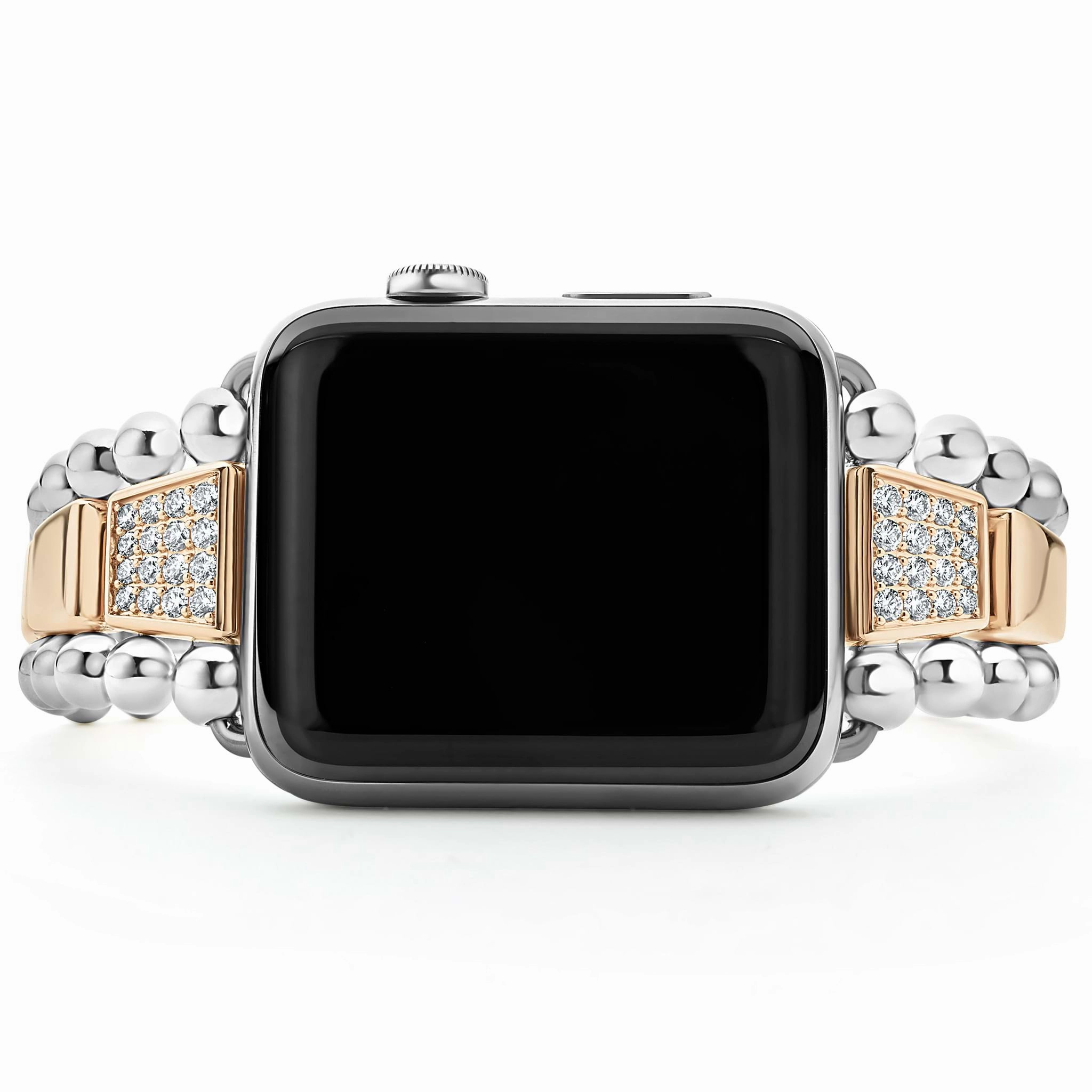 Smart Caviar 18K Rose Gold and Sterling Silver Single Diamond Watch Bracelet-42-49mm