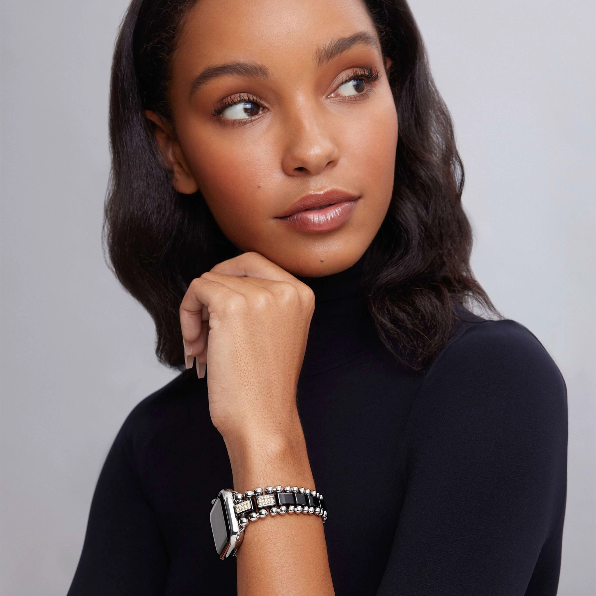Smart Caviar Black Ceramic Half Diamond Watch Bracelet-38-45mm
