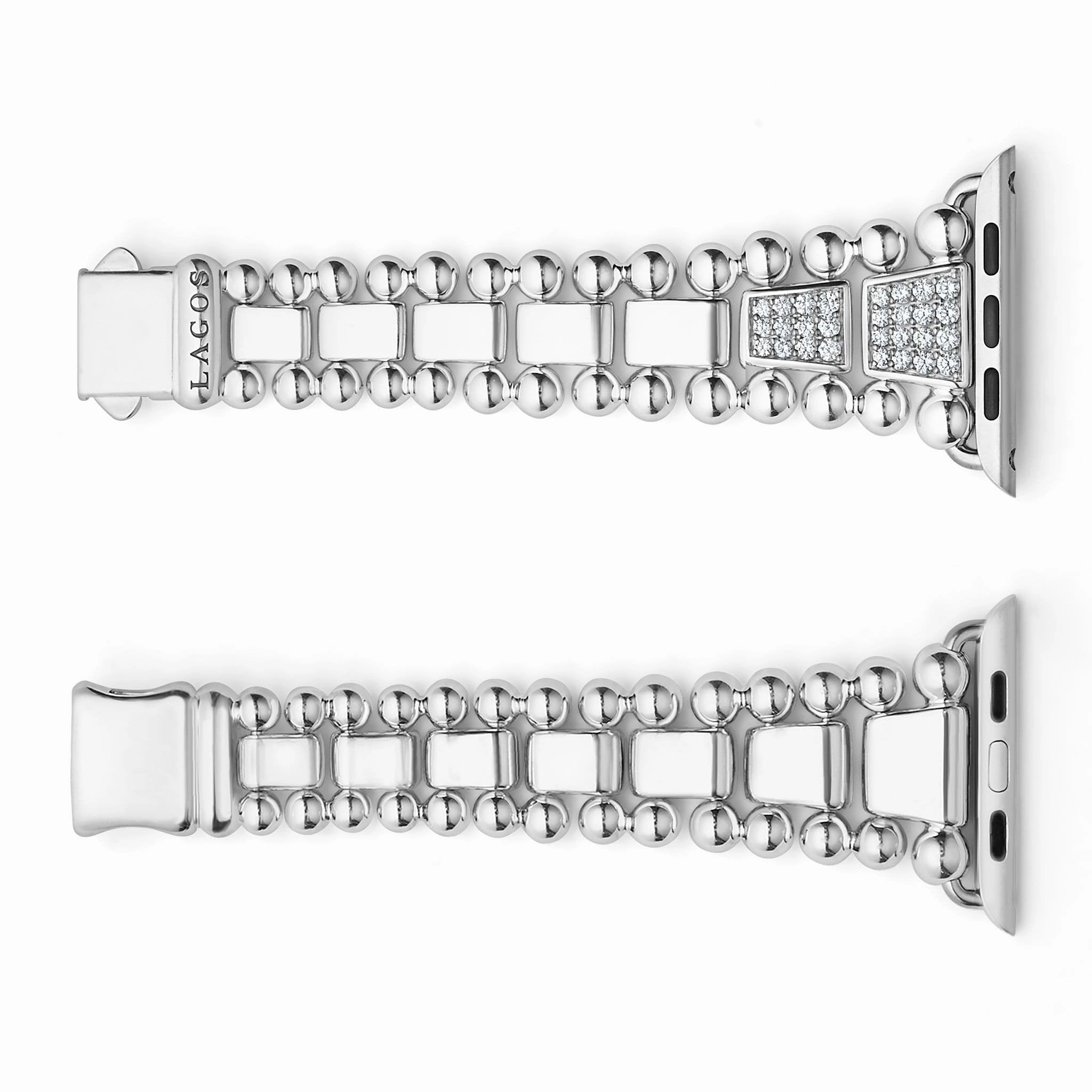 Smart Caviar Sterling Silver Half Diamond Watch Bracelet-42-49mm