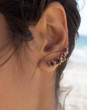 Smoky Quartz Ear Climber Earrings ~18k Gold Plated ~ ME170