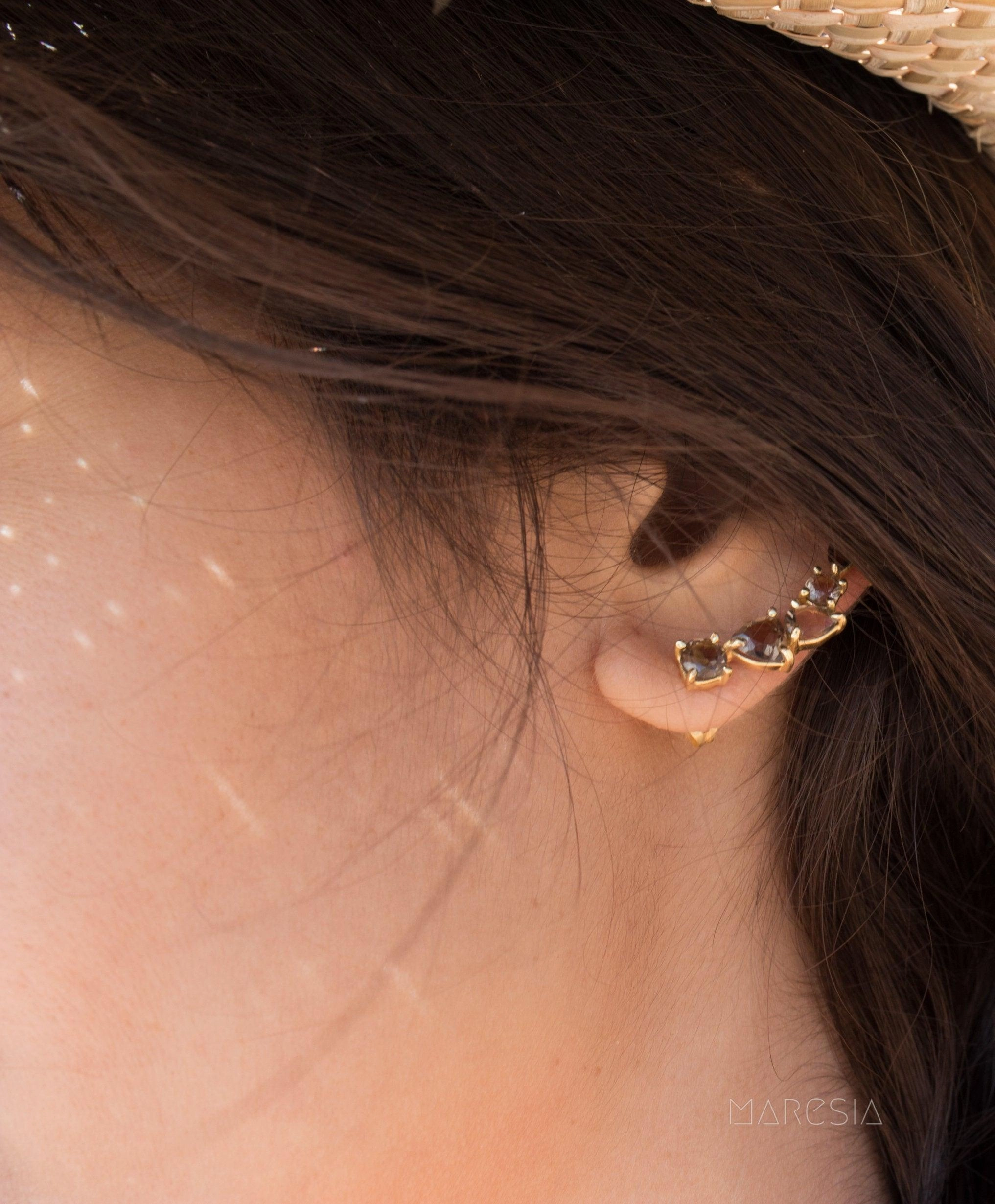Smoky Quartz Ear Climber Earrings ~18k Gold Plated ~ ME170