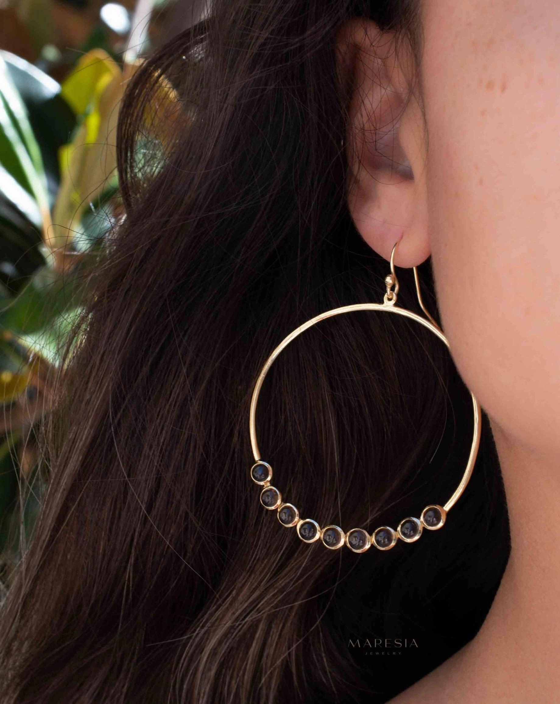 Smoky Quartz Large Round 18k Gold Plated Earrings ~ ME209