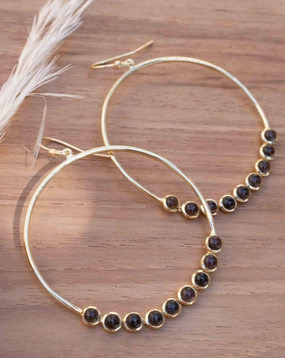 Smoky Quartz Large Round 18k Gold Plated Earrings ~ ME209
