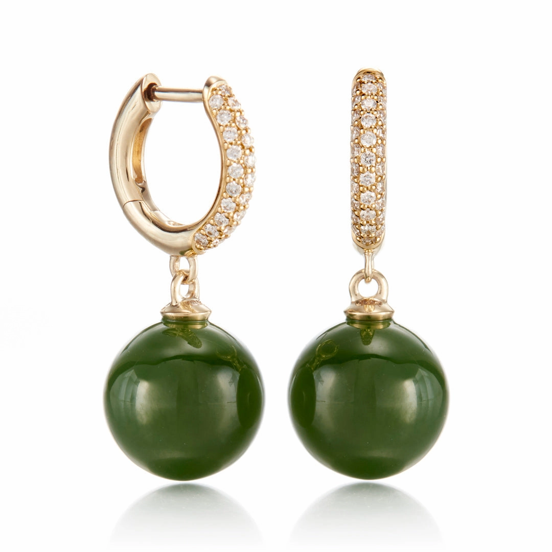 Soho Earrings in Green Jade & Diamonds