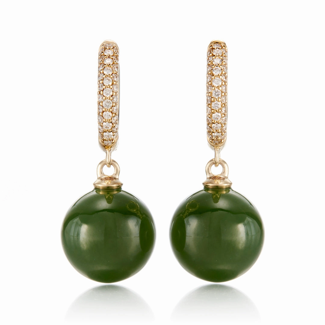 Soho Earrings in Green Jade & Diamonds