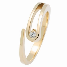 Solitaire en or jaune serti d'un diamant.