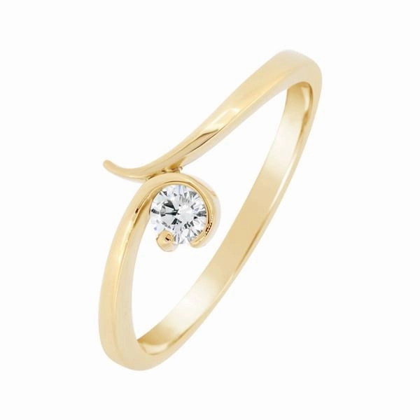 Solitaire en or jaune serti d'un diamant.