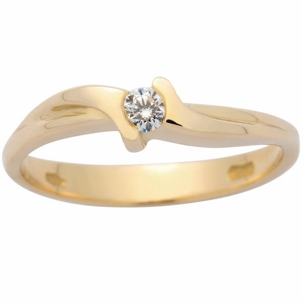 Solitaire en or jaune serti d'un diamant.