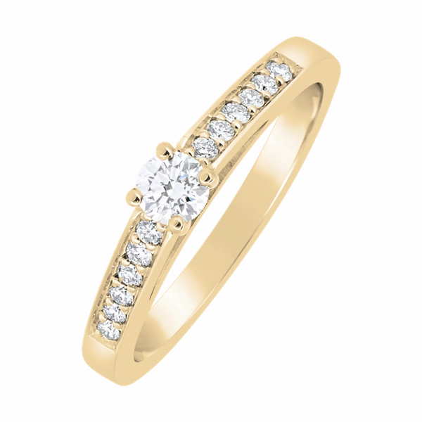Solitaire en or jaune serti de diamants.