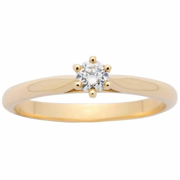 Solitaire or jaune 6 griffes serti d'un diamant.
