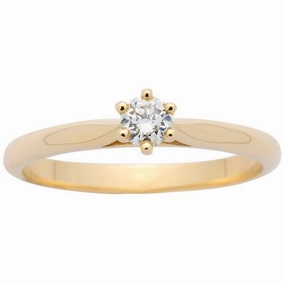 Solitaire or jaune 6 griffes serti d'un diamant.