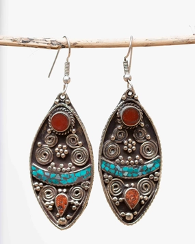 Sophia Turquoise Tibetan Earrings ~ German Silver ~ SME064