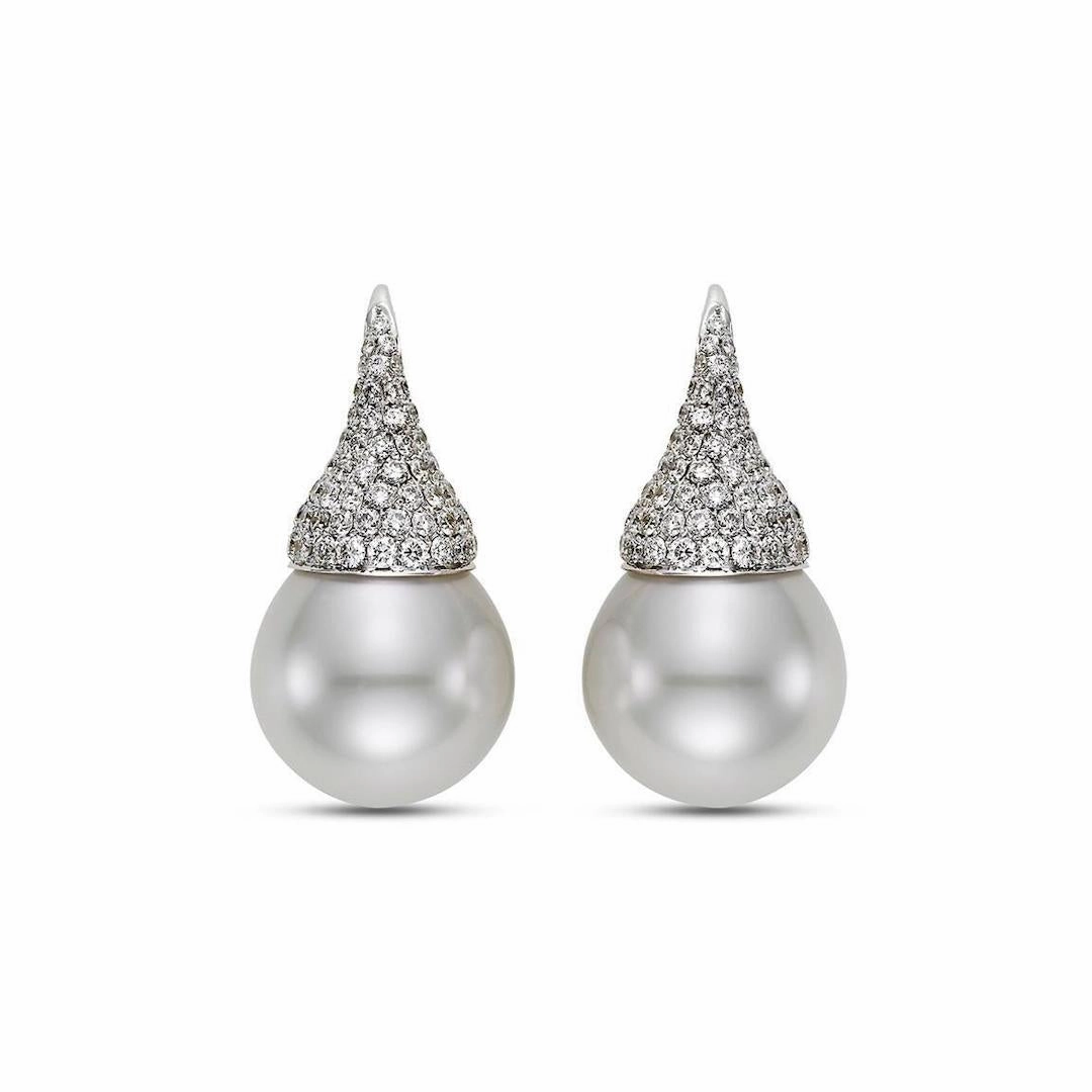 South Sea Pearl & Pav Diamond Kiss Earrings