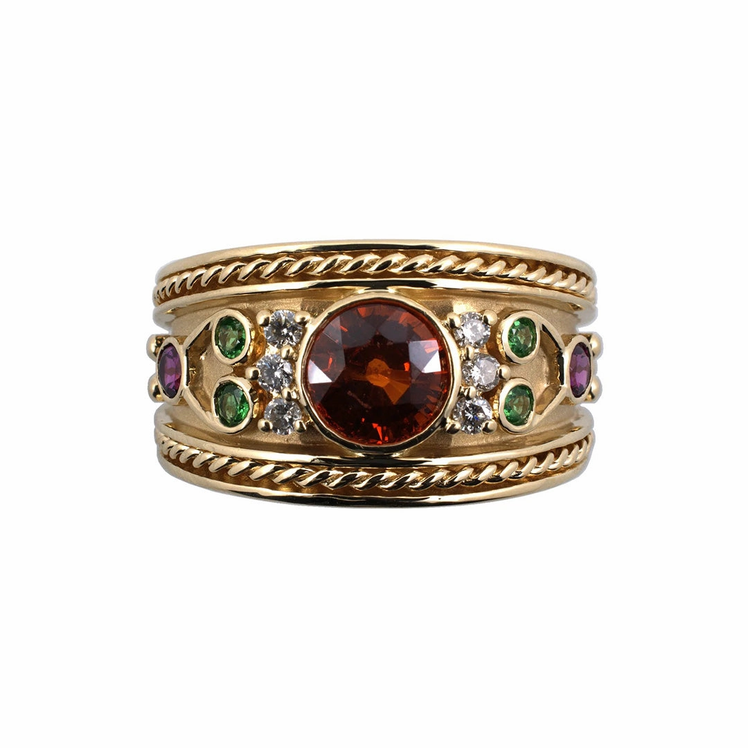 Spessartite, Tsavorite & Rhodolite Garnet Ring