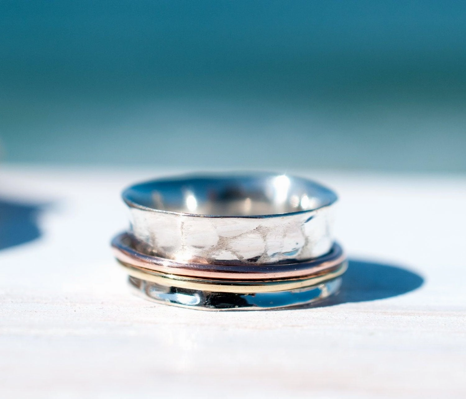Spinner Ring ~Sterling Silver 925 & Copper & Bronze ~MS001