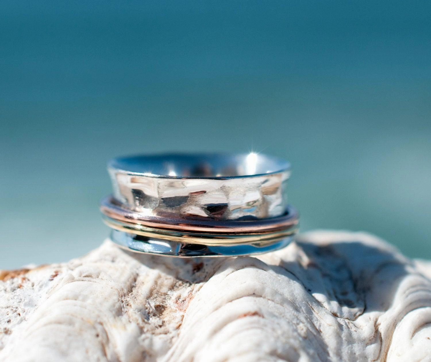 Spinner Ring ~Sterling Silver 925 & Copper & Bronze ~MS001
