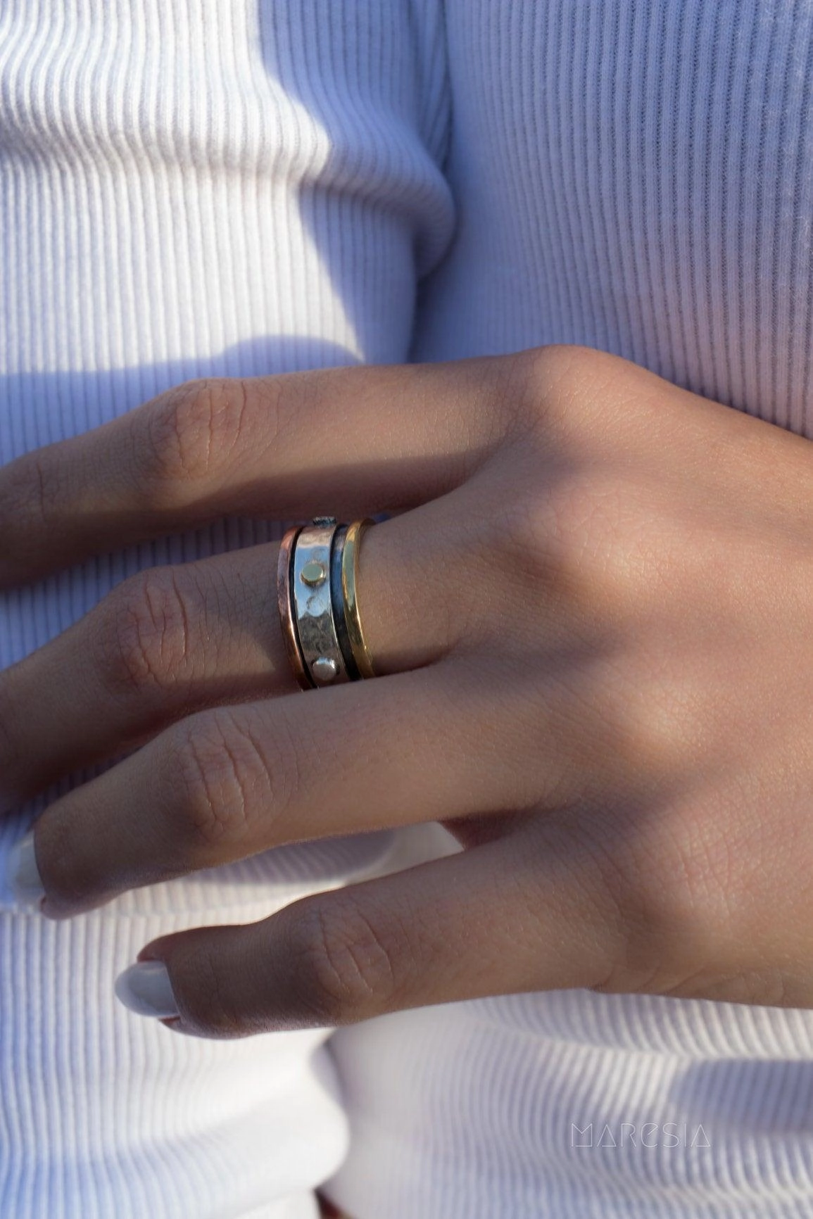 Spinner Ring~Sterling Silver 925 & Copper & Bronze~MS005