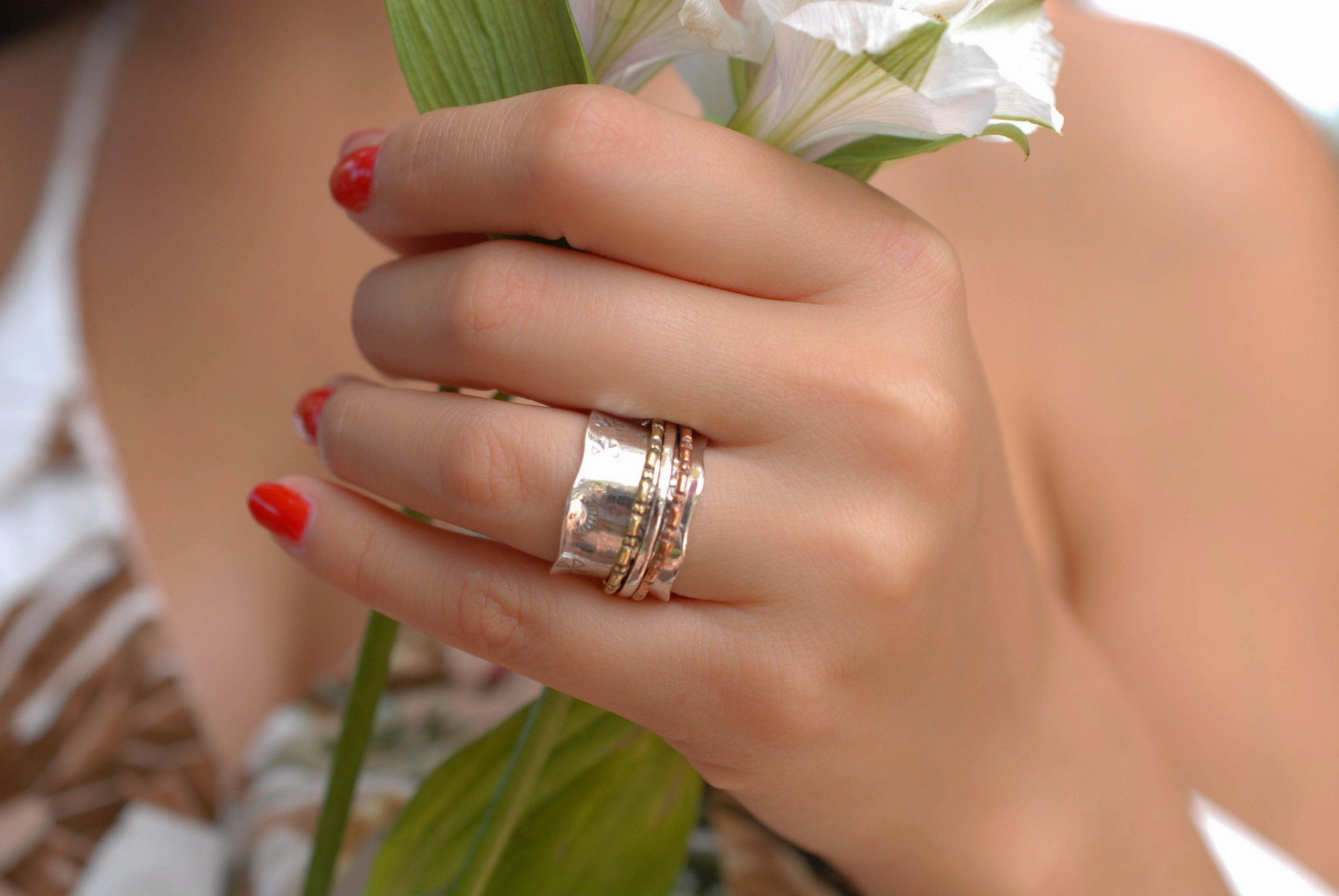 Spinner Ring~Sterling Silver 925 & Copper & Bronze ~MS016