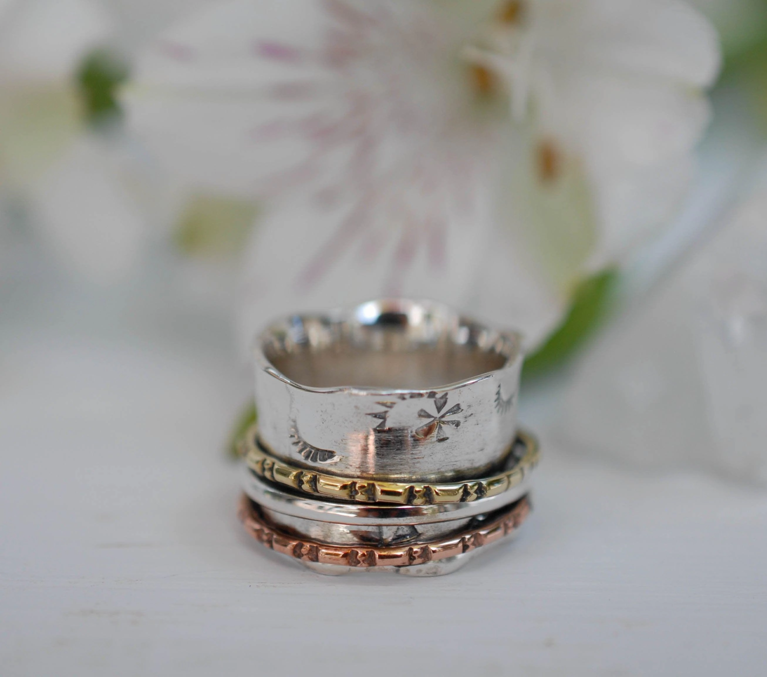 Spinner Ring~Sterling Silver 925 & Copper & Bronze ~MS016