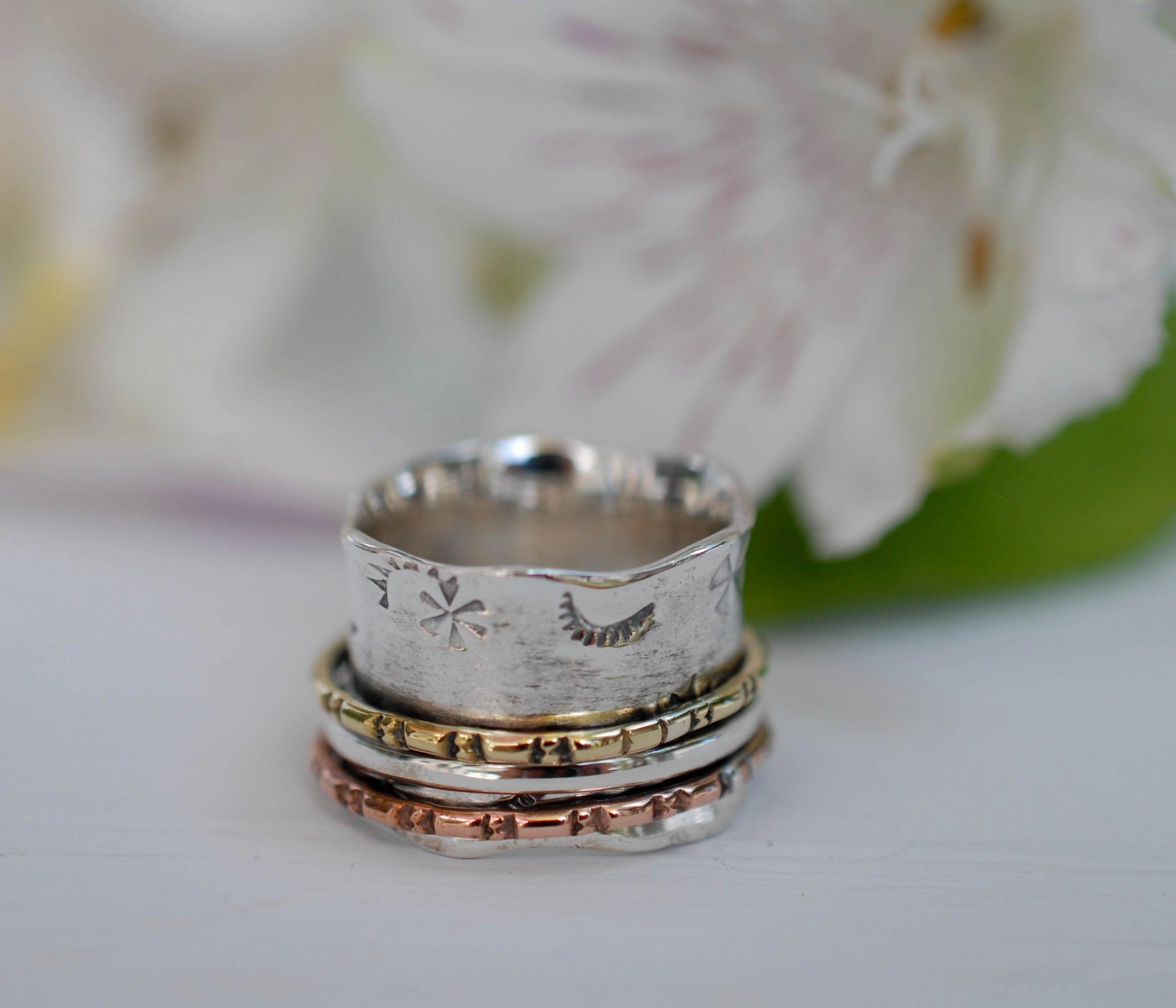 Spinner Ring~Sterling Silver 925 & Copper & Bronze ~MS016