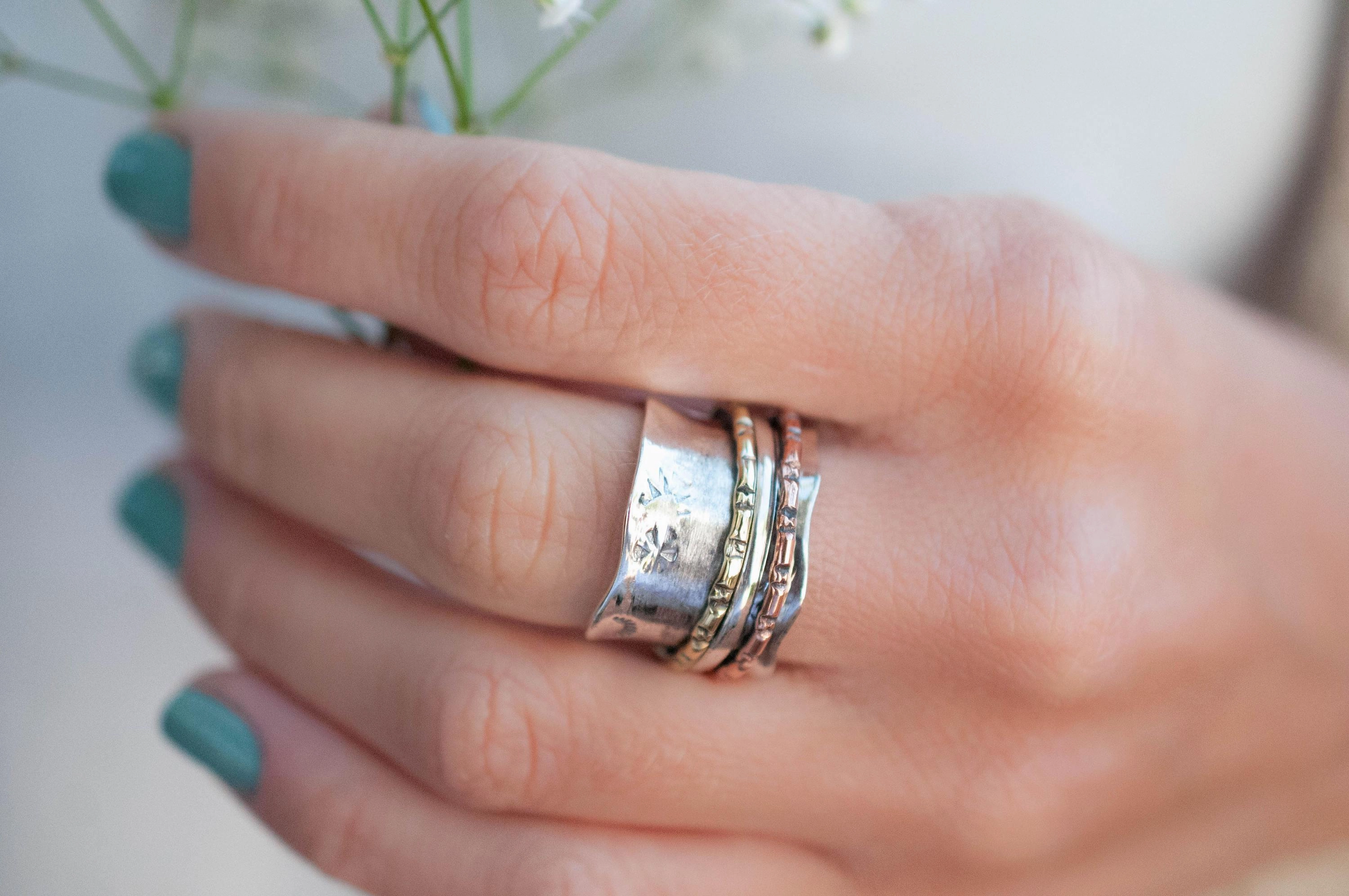 Spinner Ring~Sterling Silver 925 & Copper & Bronze ~MS016