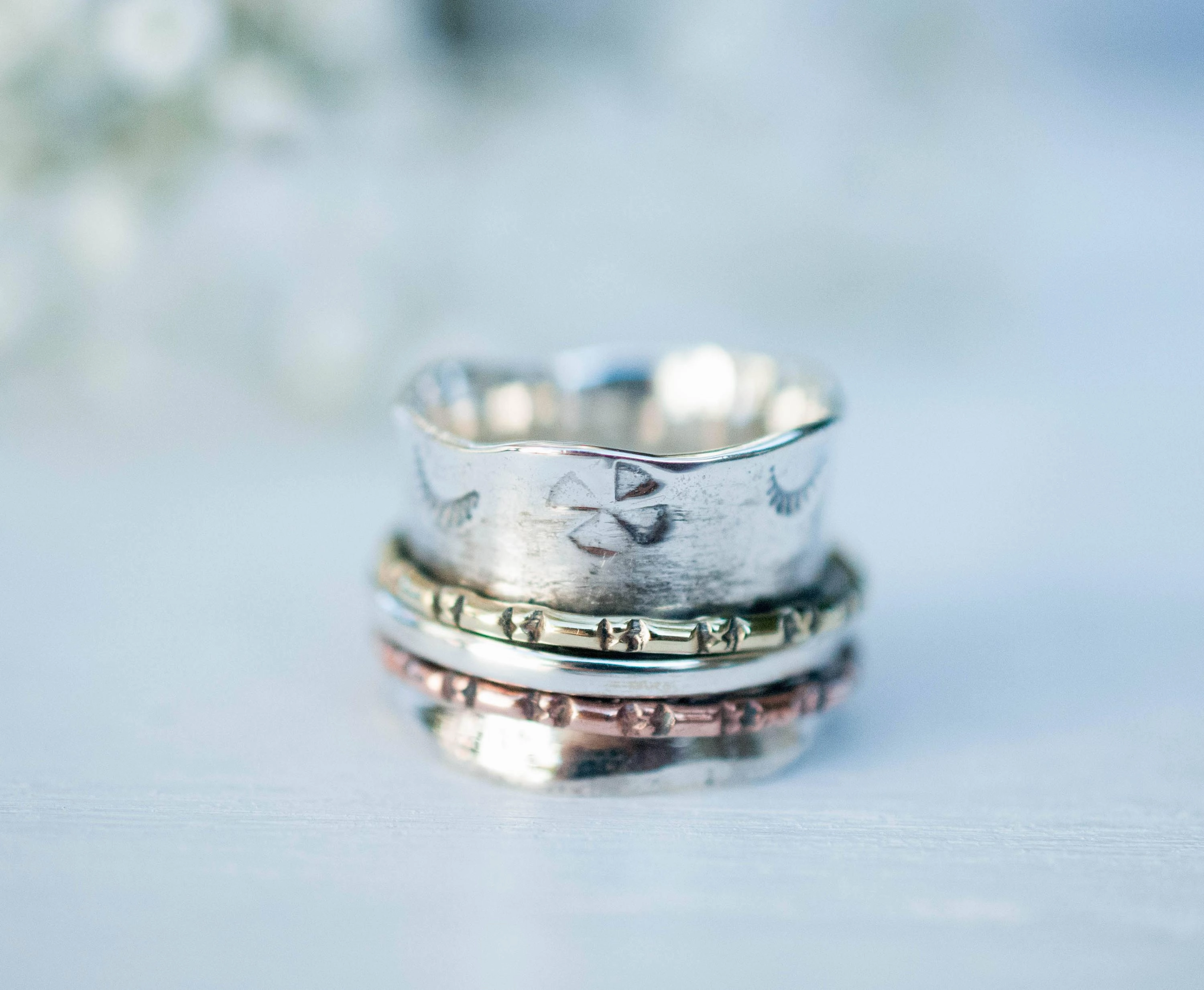 Spinner Ring~Sterling Silver 925 & Copper & Bronze ~MS016