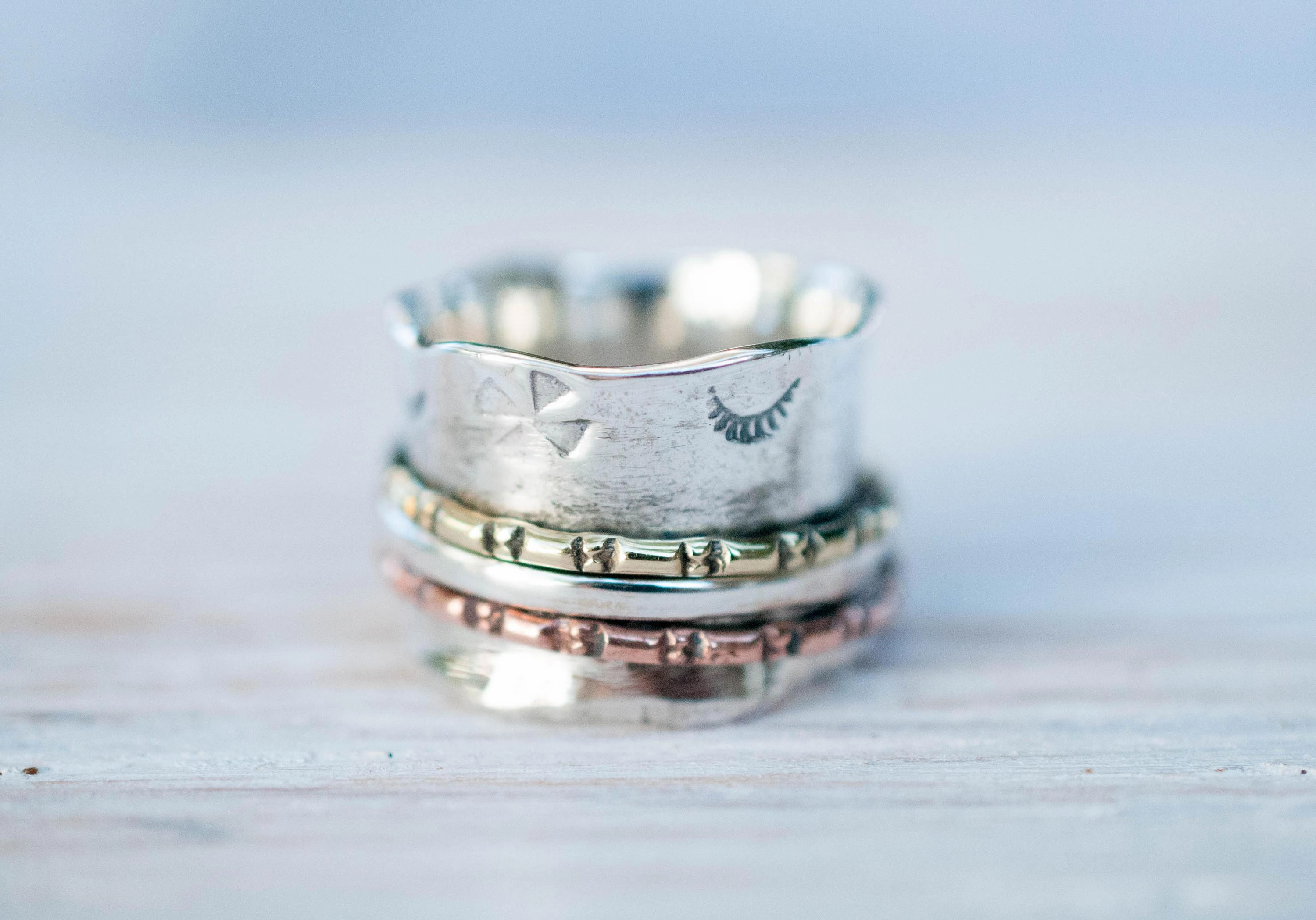 Spinner Ring~Sterling Silver 925 & Copper & Bronze ~MS016