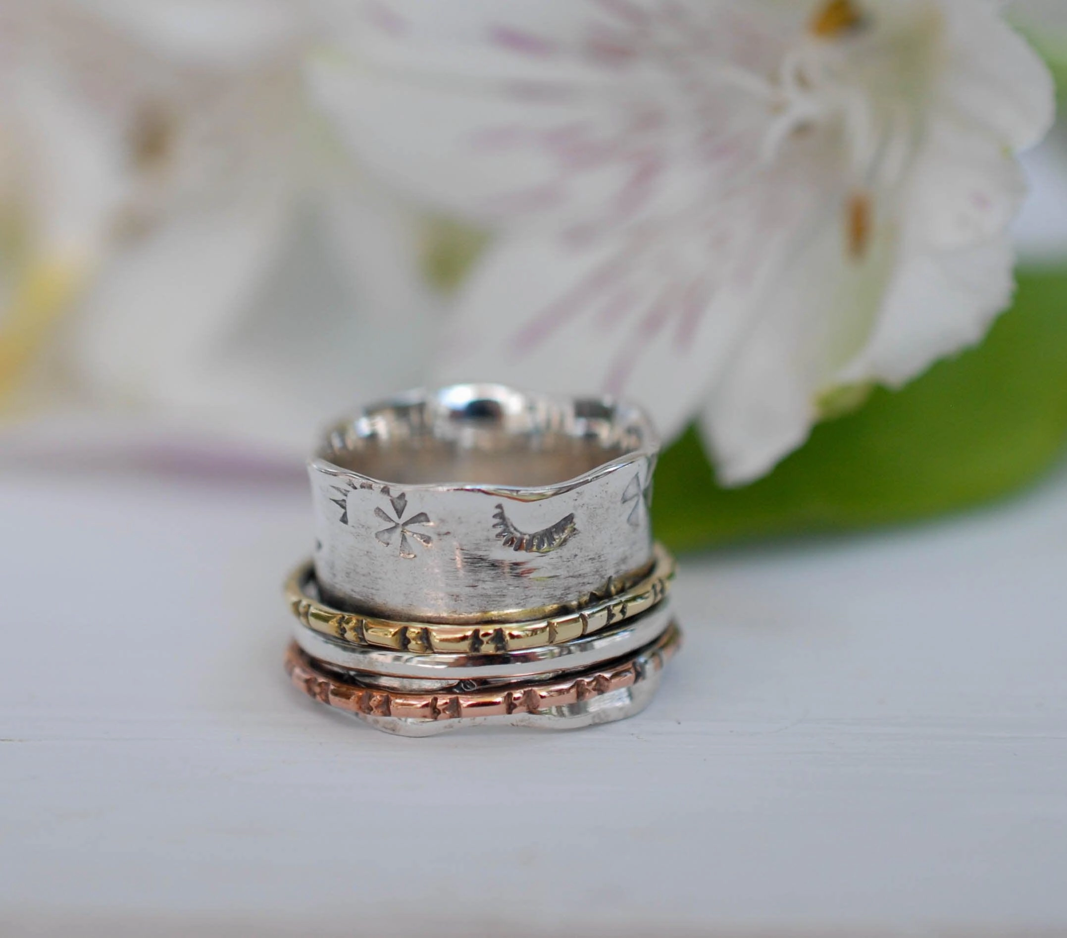 Spinner Ring~Sterling Silver 925 & Copper & Bronze ~MS016