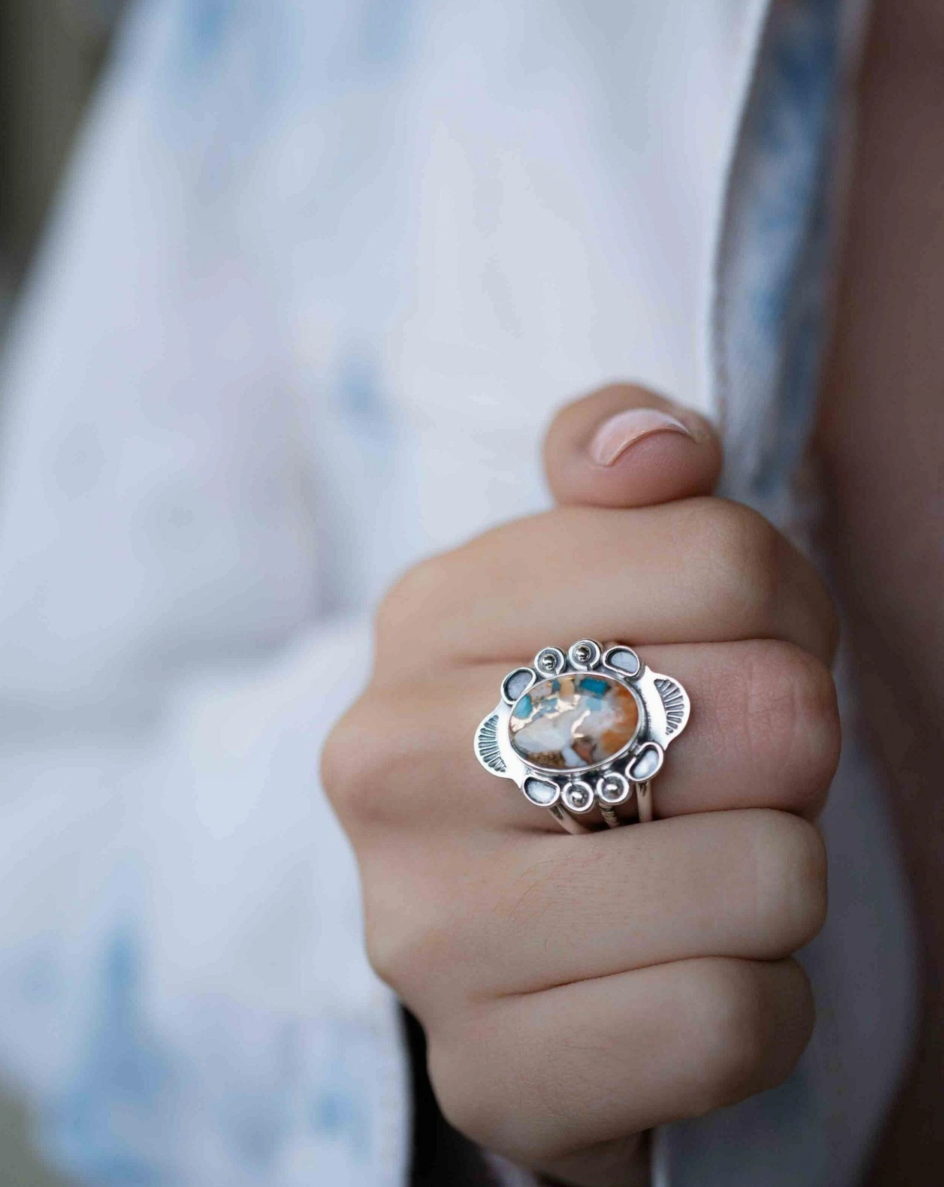 Spiny Oyster Ring~ Turquoise ~ Sterling Silver 925 ~ MR284