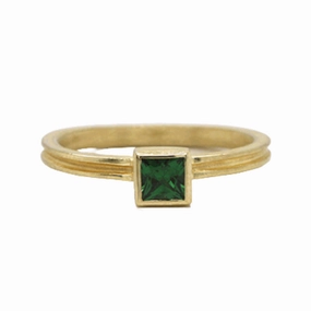 Square Tsavorite Grooved Ring