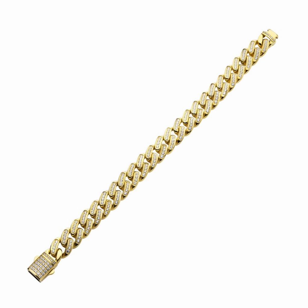 Stainless Steel 12mm 18KT Gold IP Miami Cuban Chain Lab Grown Bracelet
