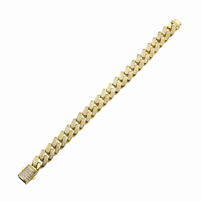 Stainless Steel 12mm 18KT Gold IP Miami Cuban Chain Lab Grown Bracelet