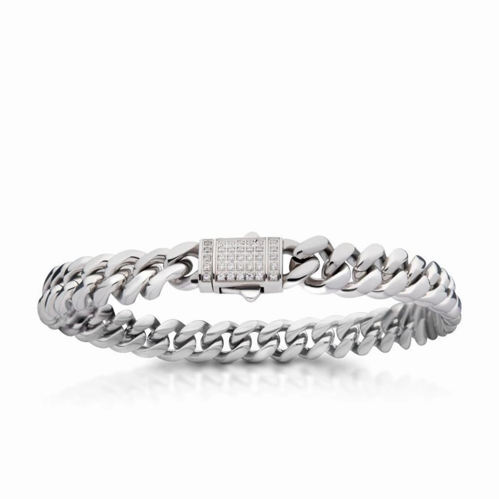 Stainless Steel Miami Cuban Chain Lab Grown Diamond Bracelet