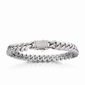 Stainless Steel Miami Cuban Chain Lab Grown Diamond Bracelet