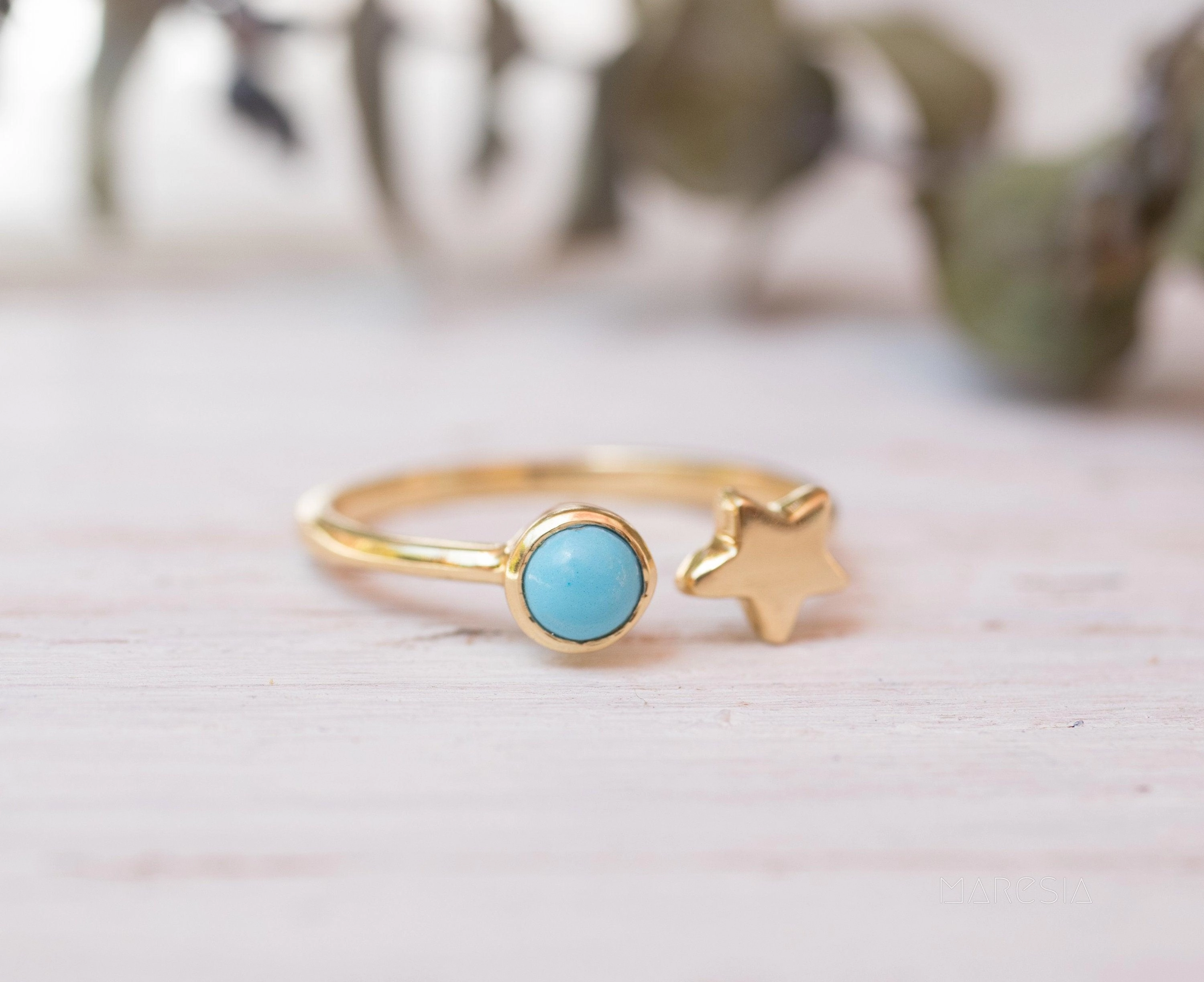 Star Turquoise Ring  ~ 18k Gold Plated  ~MR058