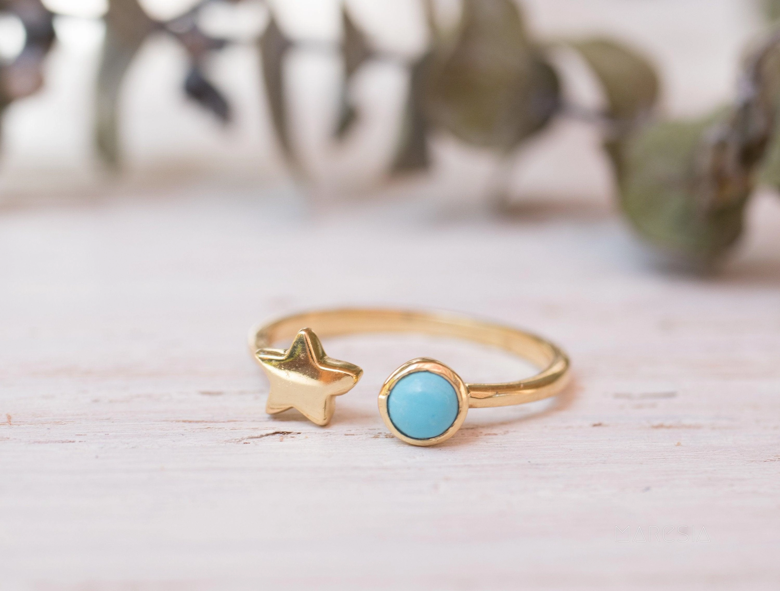 Star Turquoise Ring  ~ 18k Gold Plated  ~MR058