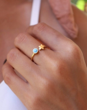Star Turquoise Ring  ~ 18k Gold Plated  ~MR058