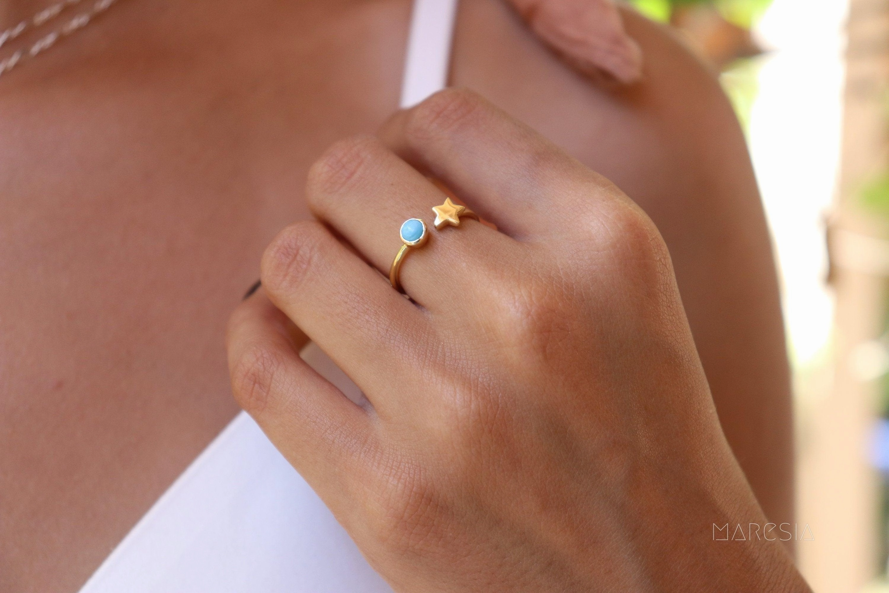 Star Turquoise Ring  ~ 18k Gold Plated  ~MR058
