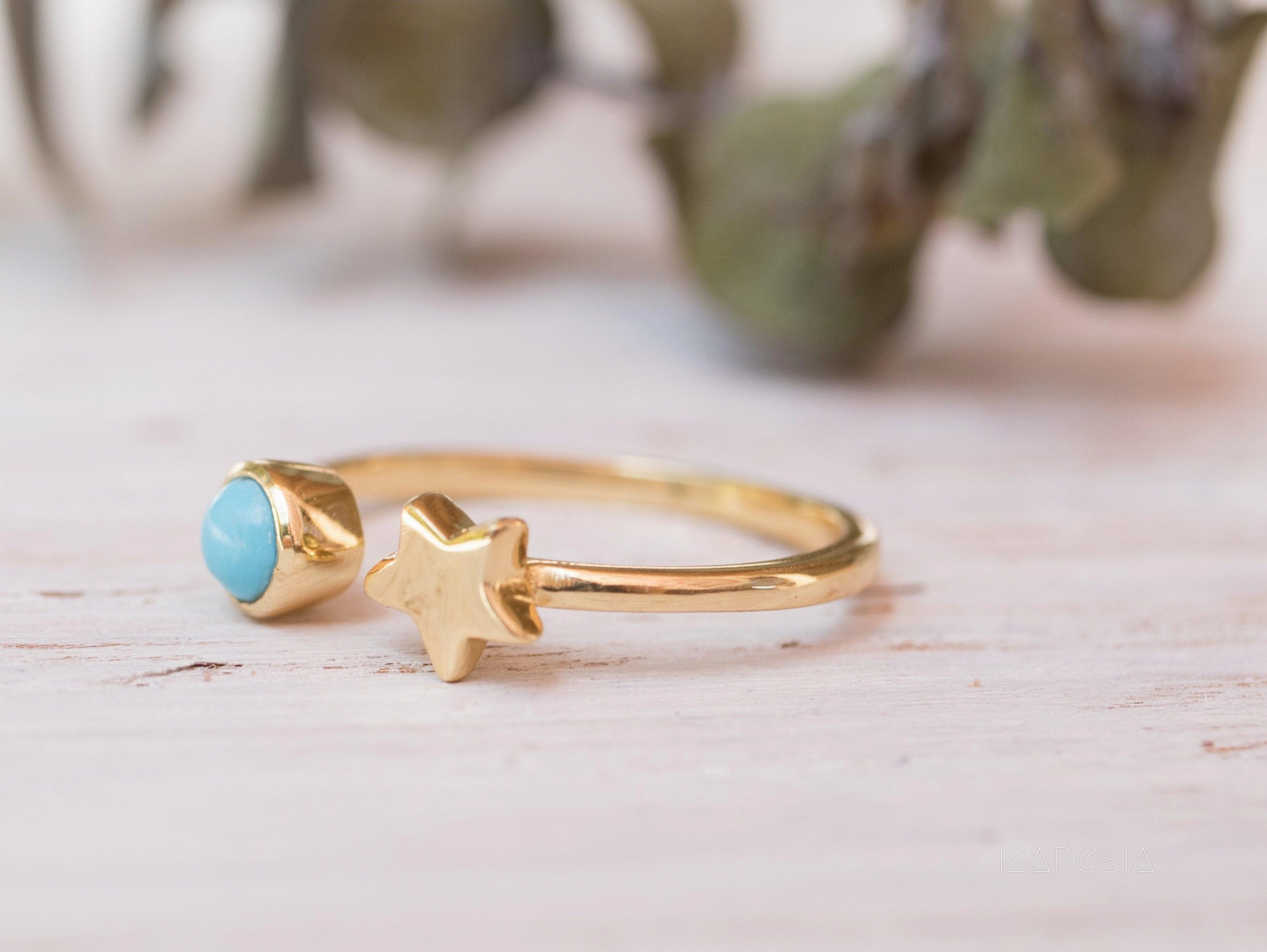 Star Turquoise Ring  ~ 18k Gold Plated  ~MR058