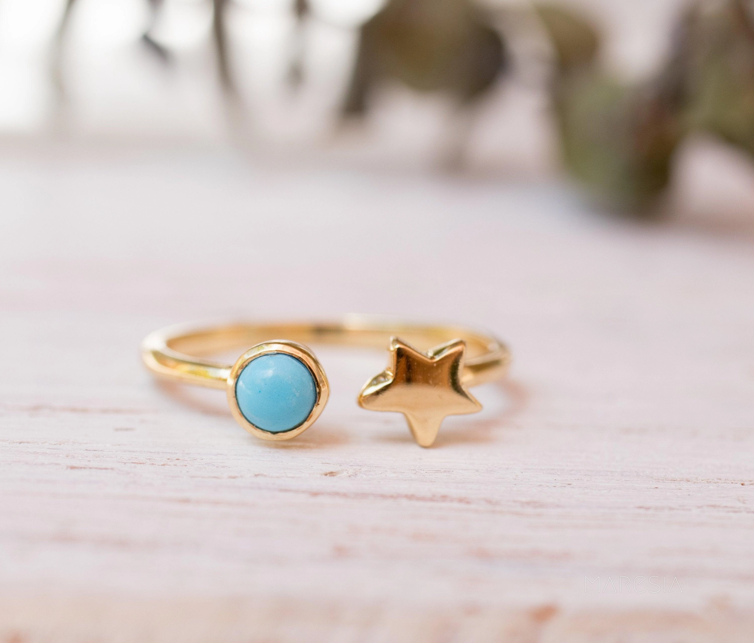 Star Turquoise Ring  ~ 18k Gold Plated  ~MR058